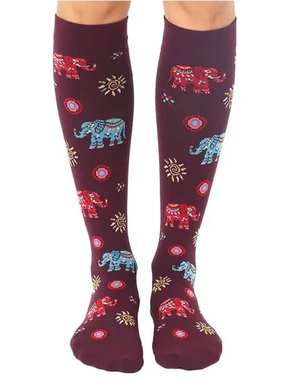 Burgundy Elephants Riding Socks for Youth and Petite Adults 15-20mmHg NWT
